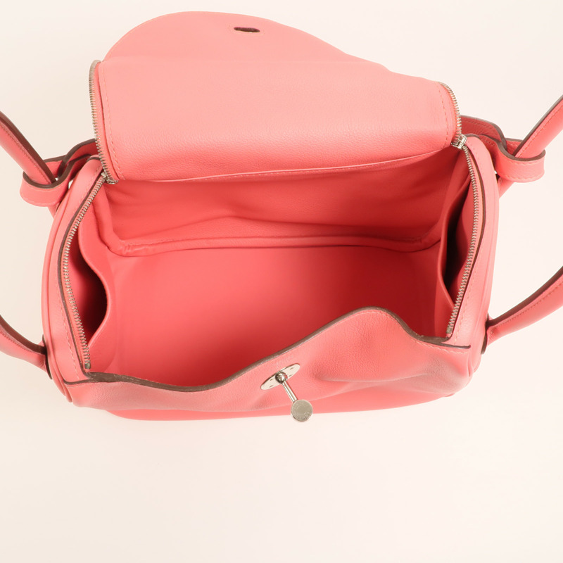 HERMES Evercolor皮革Lindy 26銀扣手挽肩背兩用袋Rose Azalee-4