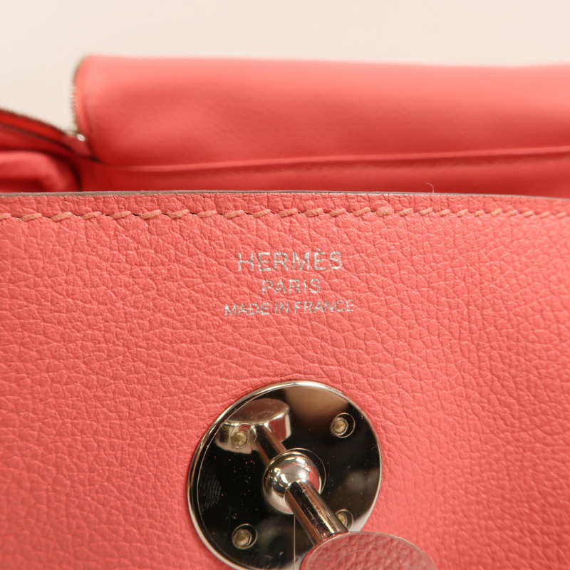 HERMES Evercolor皮革Lindy 26銀扣手挽肩背兩用袋Rose Azalee-5