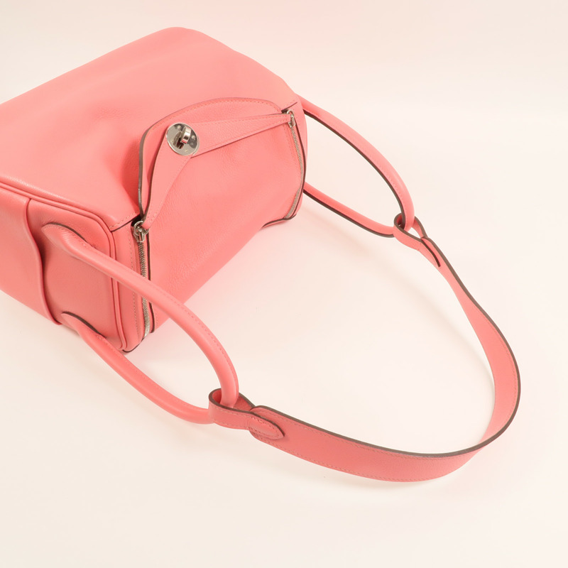 HERMES Evercolor皮革Lindy 26銀扣手挽肩背兩用袋Rose Azalee-7