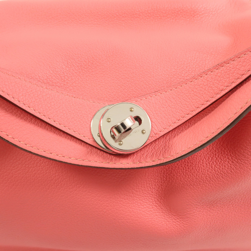 HERMES Evercolor皮革Lindy 26銀扣手挽肩背兩用袋Rose Azalee-8