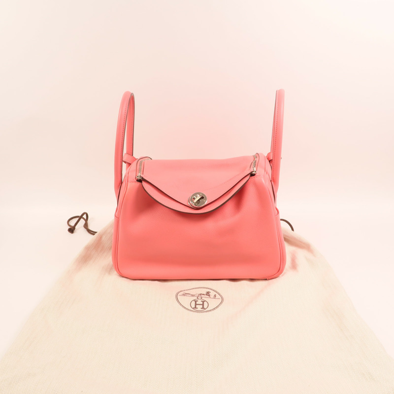 HERMES Evercolor皮革Lindy 26銀扣手挽肩背兩用袋Rose Azalee-9