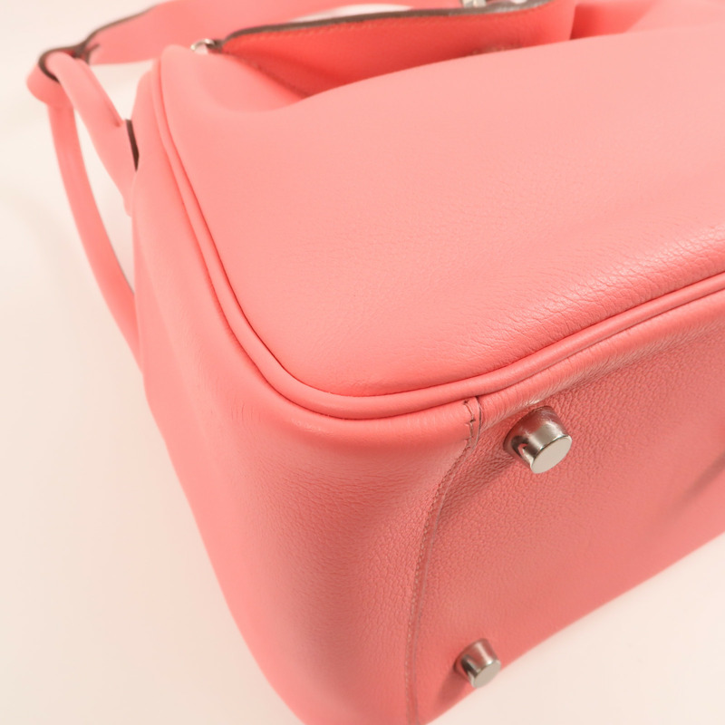 HERMES Evercolor皮革Lindy 26銀扣手挽肩背兩用袋Rose Azalee-11