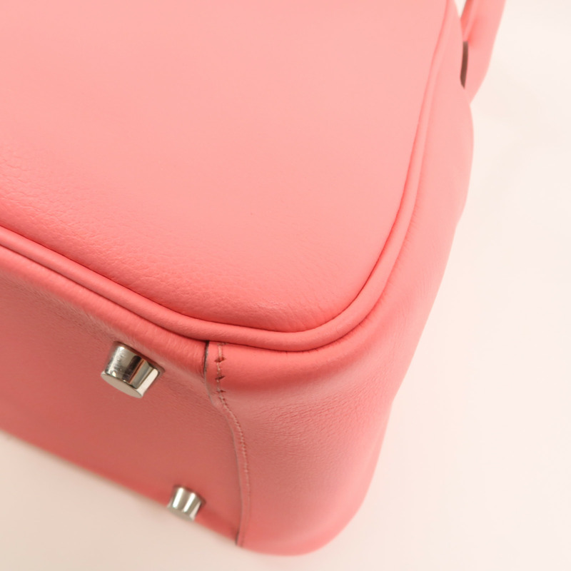 HERMES Evercolor皮革Lindy 26銀扣手挽肩背兩用袋Rose Azalee-12