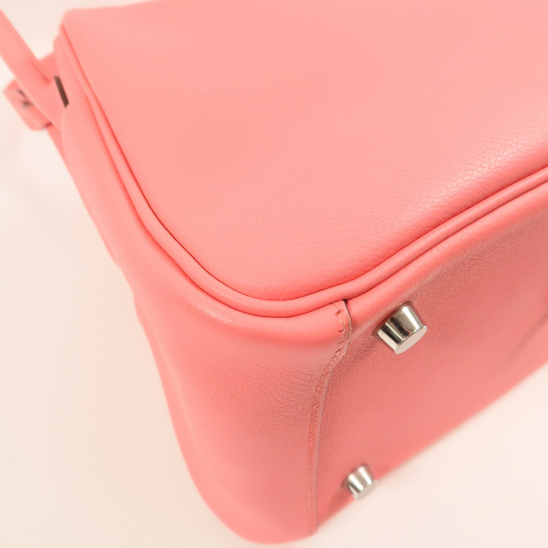 HERMES Evercolor皮革Lindy 26銀扣手挽肩背兩用袋Rose Azalee-13