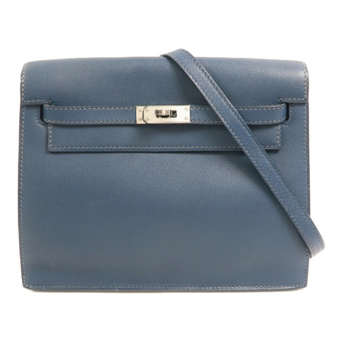 HERMES Evercolor皮革Kelly Dance銀扣肩背袋Deep Blue