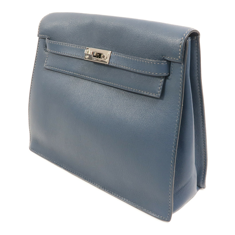 HERMES Evercolor皮革Kelly Dance銀扣肩背袋Deep Blue-2