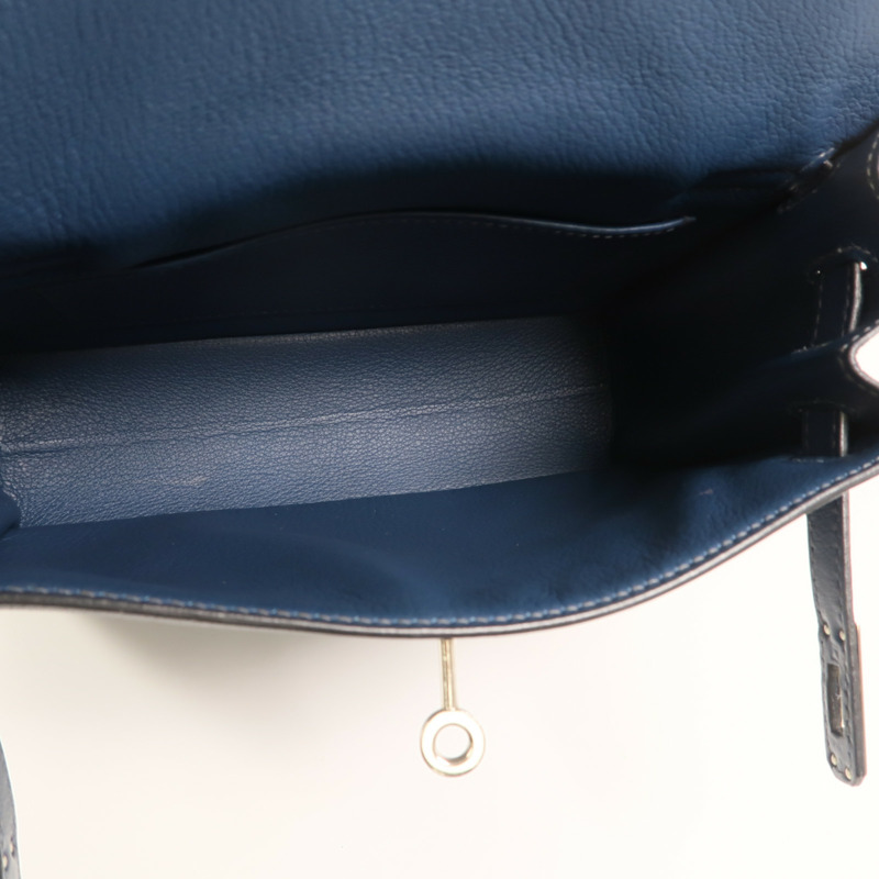 HERMES Evercolor皮革Kelly Dance銀扣肩背袋Deep Blue-4