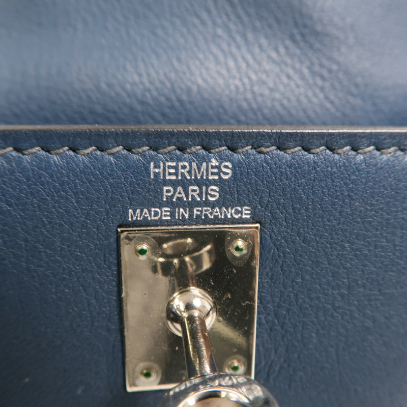 HERMES Evercolor皮革Kelly Dance銀扣肩背袋Deep Blue-5