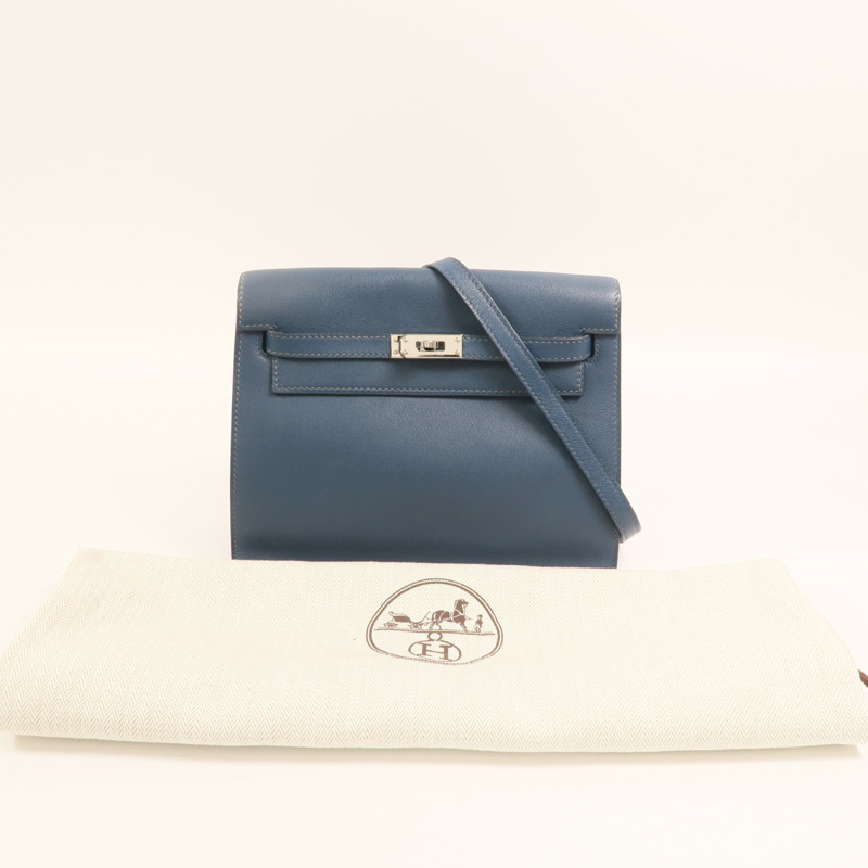 HERMES Evercolor皮革Kelly Dance銀扣肩背袋Deep Blue-9