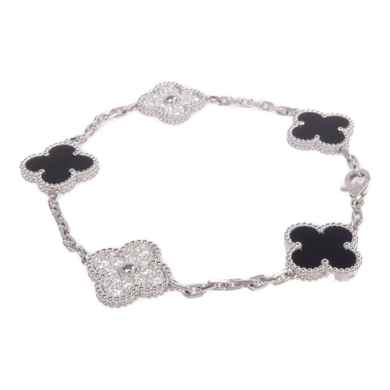 Van Cleef & Arpels 18K白金Vintage Alhambra Bracelet 5 Motifs縞瑪瑙/鑽石手鏈-1