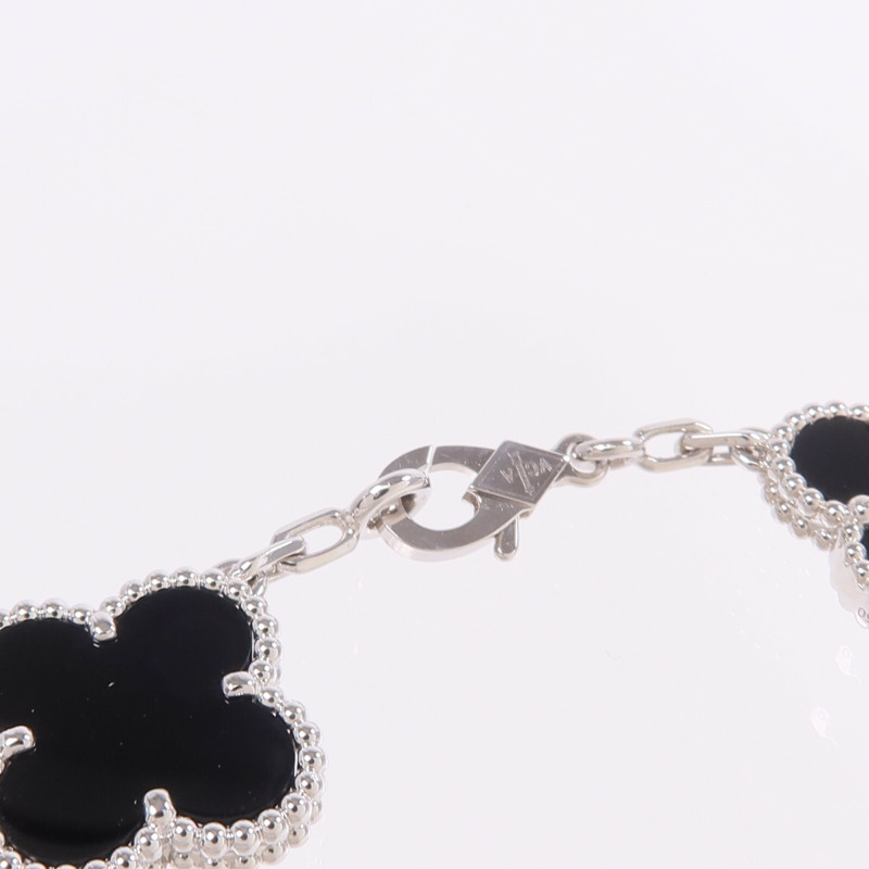 Van Cleef & Arpels 18K白金Vintage Alhambra Bracelet 5 Motifs縞瑪瑙/鑽石手鏈-4