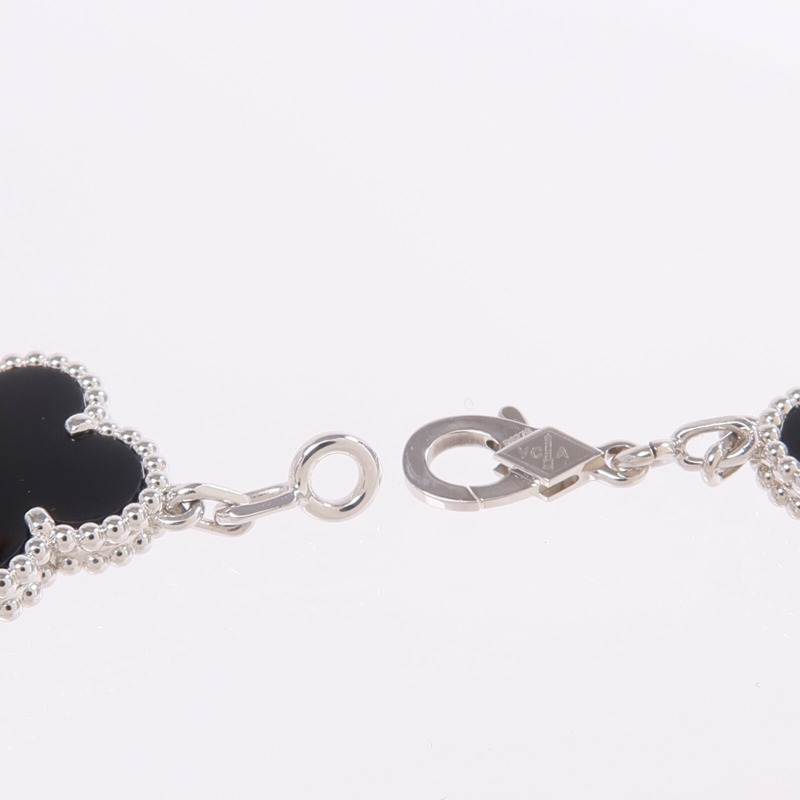 Van Cleef & Arpels 18K白金Vintage Alhambra Bracelet 5 Motifs縞瑪瑙/鑽石手鏈-5