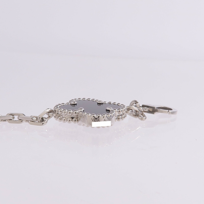 Van Cleef & Arpels 18K白金Vintage Alhambra Bracelet 5 Motifs縞瑪瑙/鑽石手鏈-7