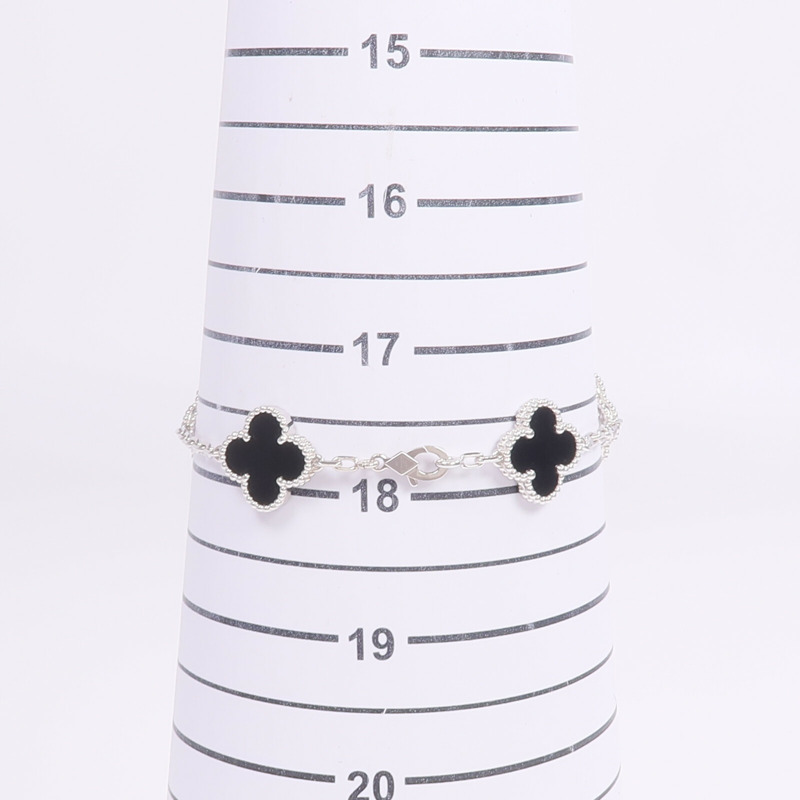 Van Cleef & Arpels 18K白金Vintage Alhambra Bracelet 5 Motifs縞瑪瑙/鑽石手鏈-9