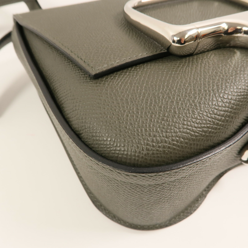 HERMES Epsom皮革Della Cavalleria Mini銀扣肩背袋Vert de Gris-11