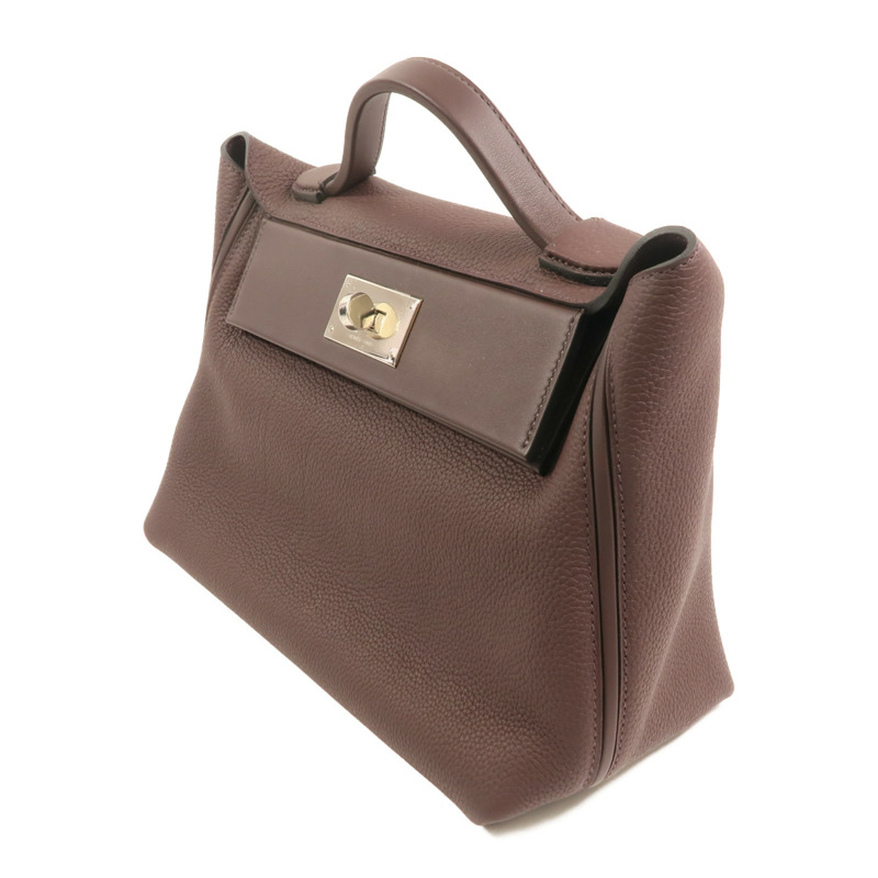 HERMES Clemence皮革Lindy 30銀扣手挽肩背兩用袋Noir-2