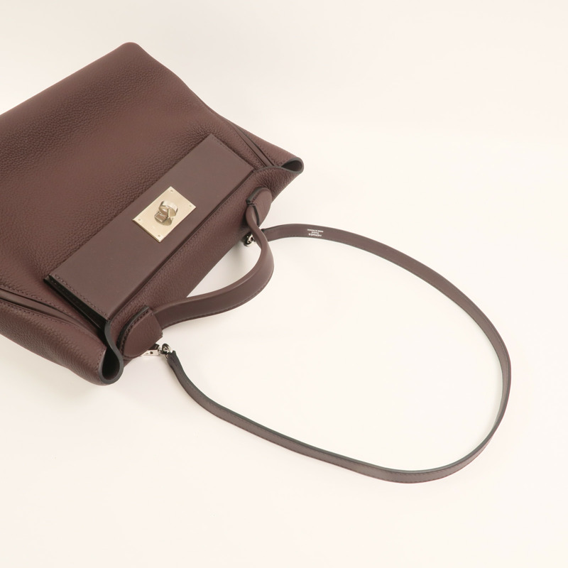 HERMES Clemence皮革Lindy 30銀扣手挽肩背兩用袋Noir-7