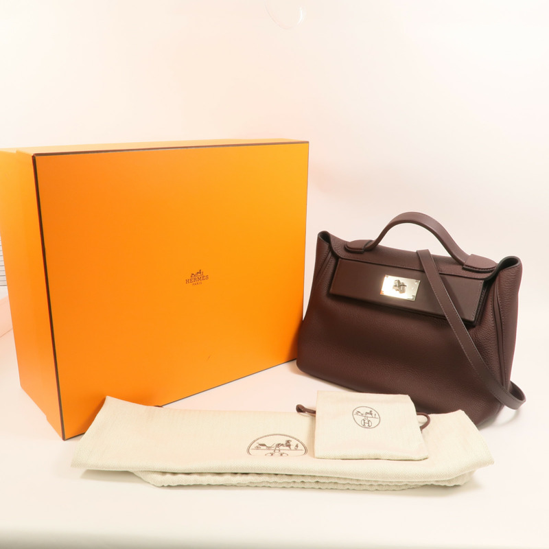 HERMES Clemence皮革Lindy 30銀扣手挽肩背兩用袋Noir-9