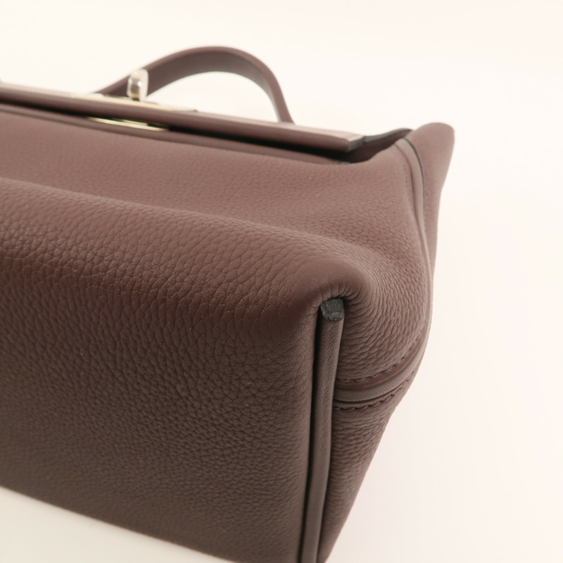 HERMES Clemence皮革Lindy 30銀扣手挽肩背兩用袋Noir-11