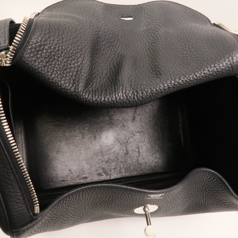 HERMES Clemence皮革Lindy 30銀扣手挽肩背兩用袋Noir-4