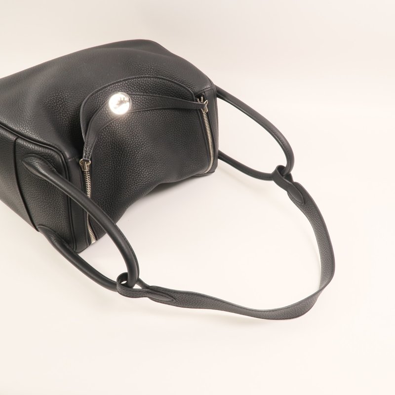 HERMES Clemence皮革Lindy 30銀扣手挽肩背兩用袋Noir-7