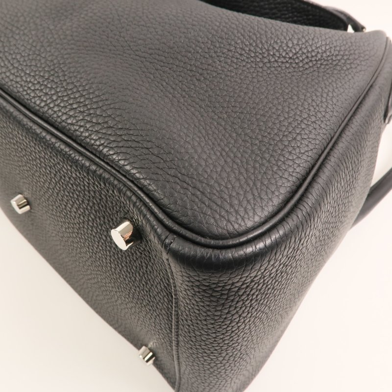 HERMES Clemence皮革Lindy 30銀扣手挽肩背兩用袋Noir-10