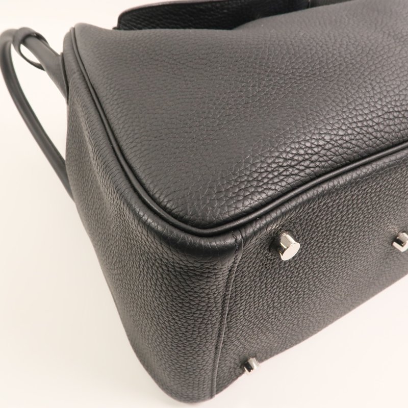 HERMES Clemence皮革Lindy 30銀扣手挽肩背兩用袋Noir-11