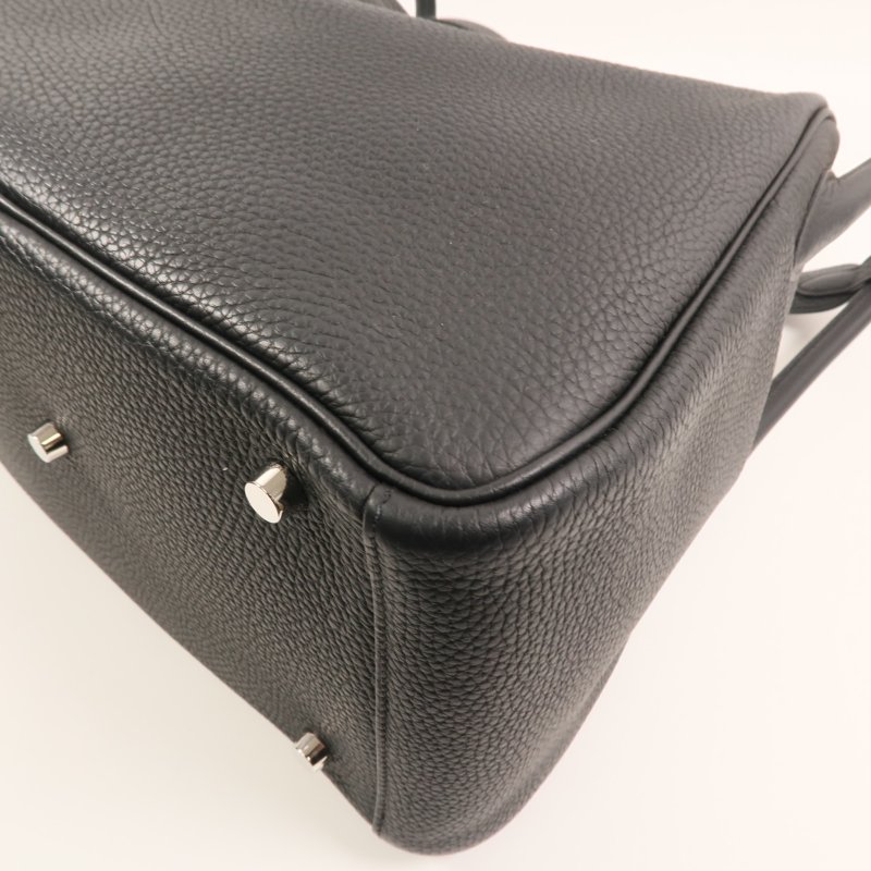 HERMES Clemence皮革Lindy 30銀扣手挽肩背兩用袋Noir-12