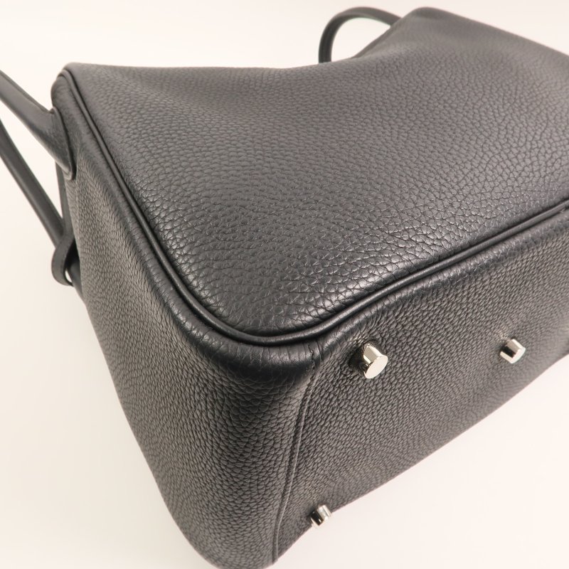HERMES Clemence皮革Lindy 30銀扣手挽肩背兩用袋Noir-13