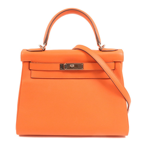 HERMES Evercolor皮革Kelly 28銀扣手挽肩背兩用袋Rose Texas