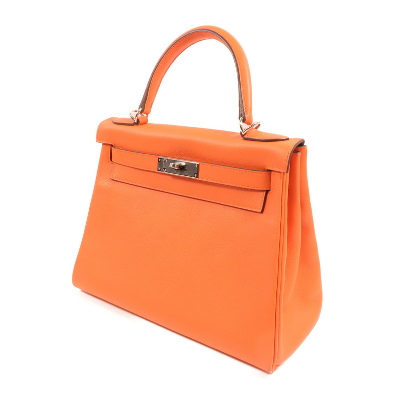 HERMES Evercolor皮革Kelly 28銀扣手挽肩背兩用袋Rose Texas-2