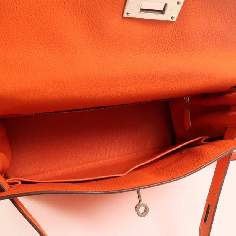 HERMES Evercolor皮革Kelly 28銀扣手挽肩背兩用袋Rose Texas-4