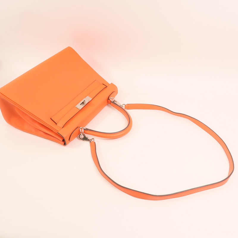 HERMES Evercolor皮革Kelly 28銀扣手挽肩背兩用袋Rose Texas-7