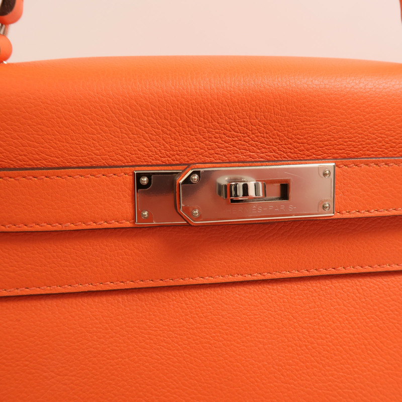 HERMES Evercolor皮革Kelly 28銀扣手挽肩背兩用袋Rose Texas-8