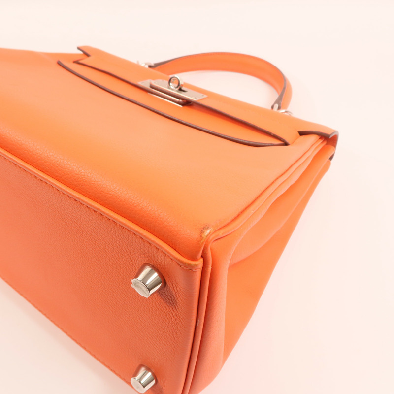 HERMES Evercolor皮革Kelly 28銀扣手挽肩背兩用袋Rose Texas-12