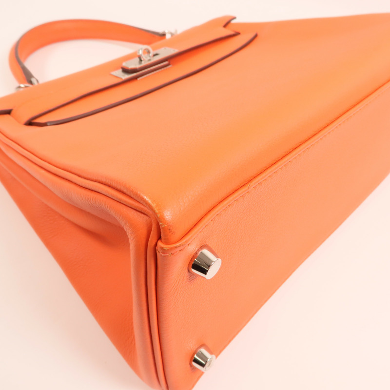 HERMES Evercolor皮革Kelly 28銀扣手挽肩背兩用袋Rose Texas-13