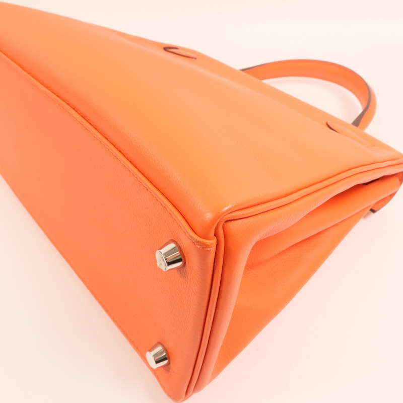 HERMES Evercolor皮革Kelly 28銀扣手挽肩背兩用袋Rose Texas-14
