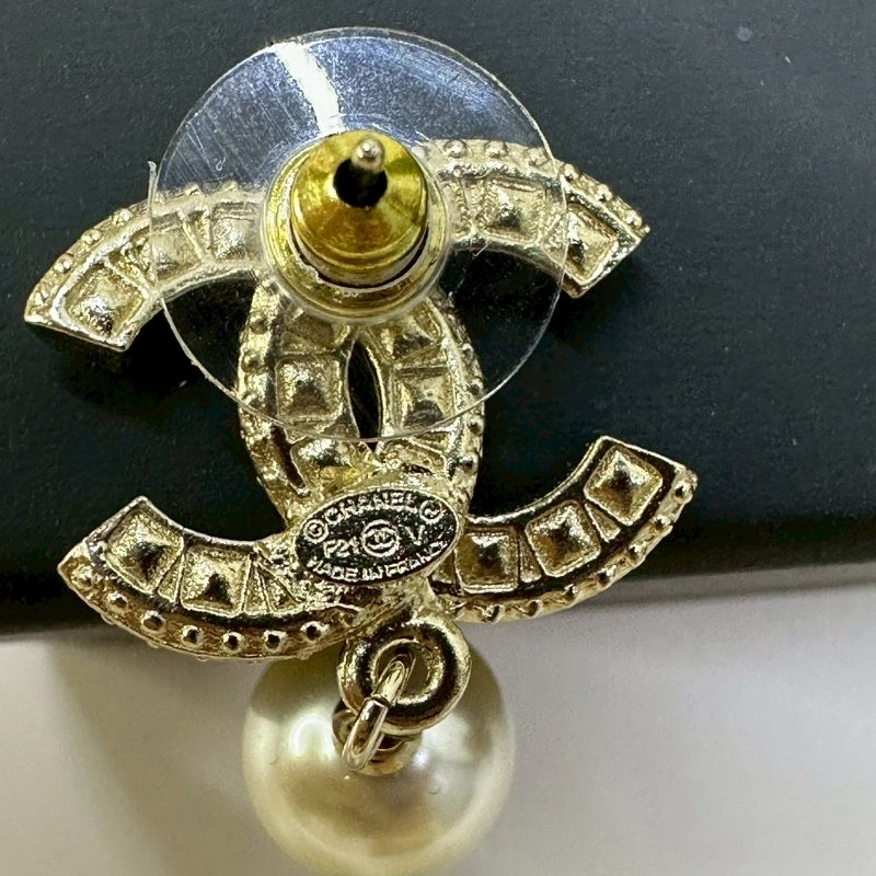 CHANEL 雙C珍珠水鑽耳環-5