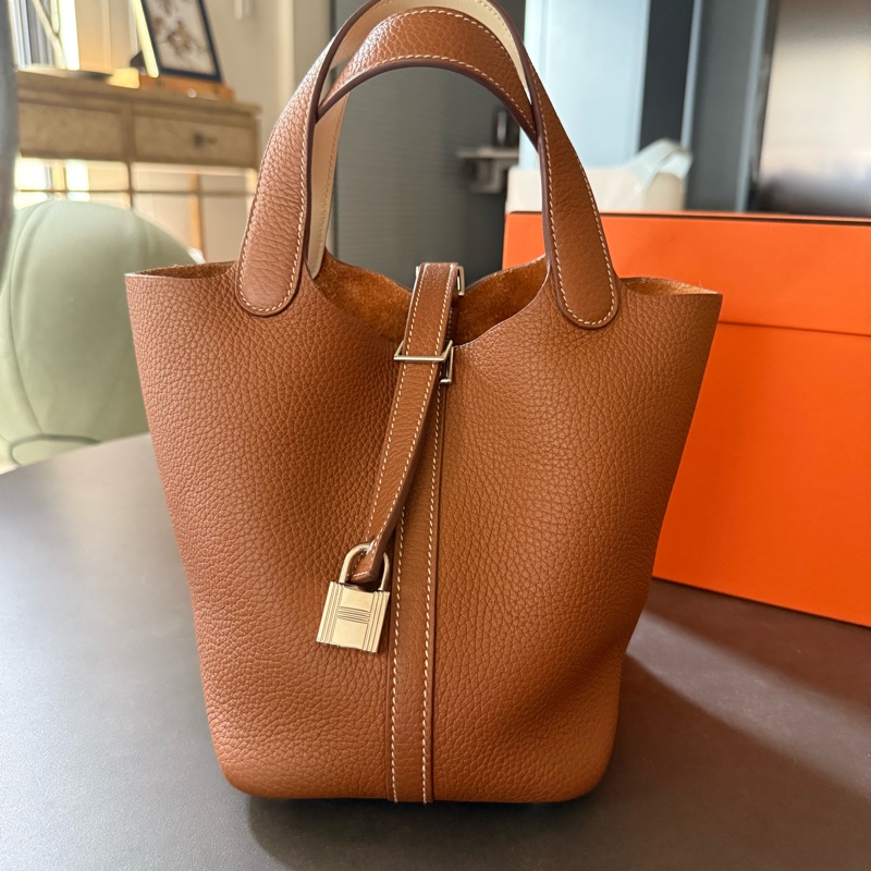 picotin 18 金棕色, 銀扣,雙色提把-0