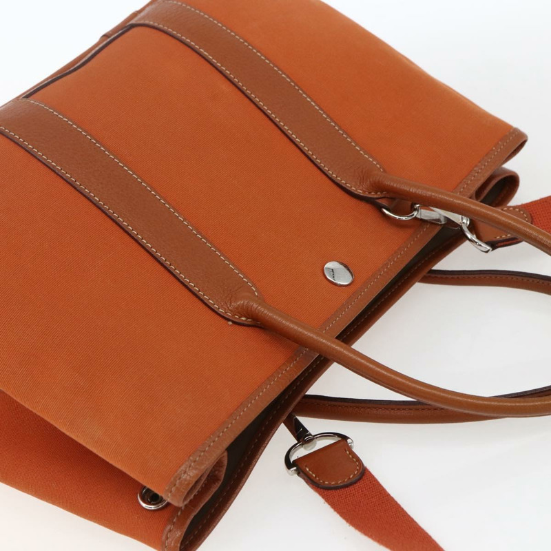 【日本直送】愛馬仕 Garden Party TPM 手提包 帆布 兩用 橙色/銀色 正品 166360V-5