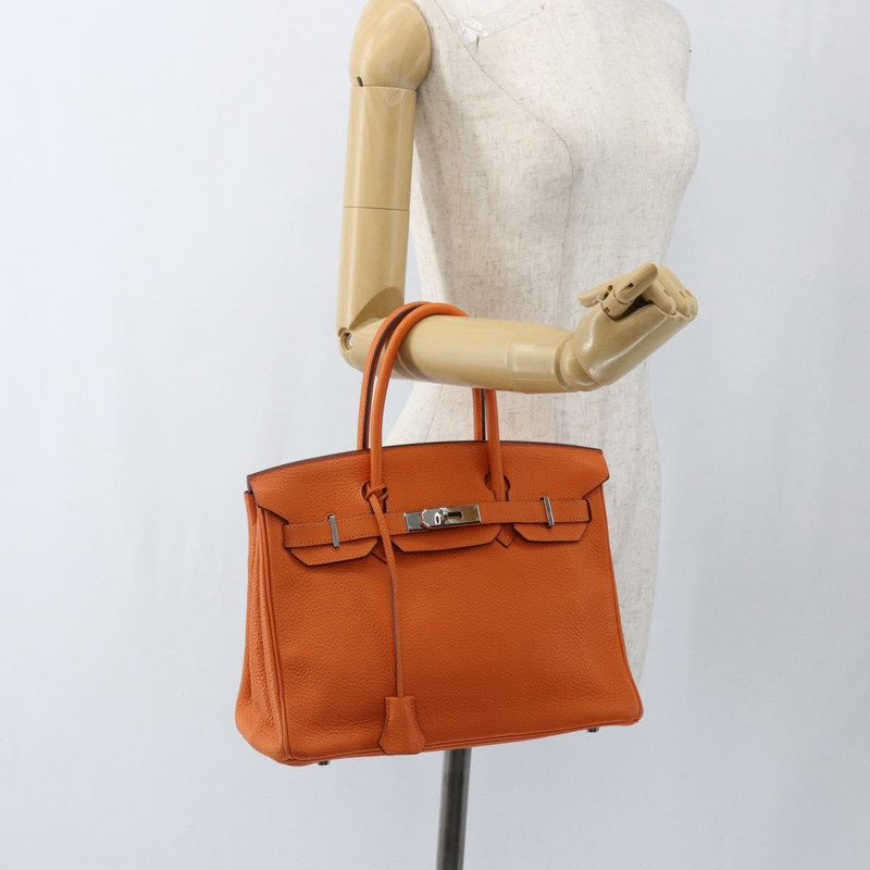 【日本直送】愛馬仕 Birkin 30 手袋 Togo 橙色銀色 正品 169662SM-35