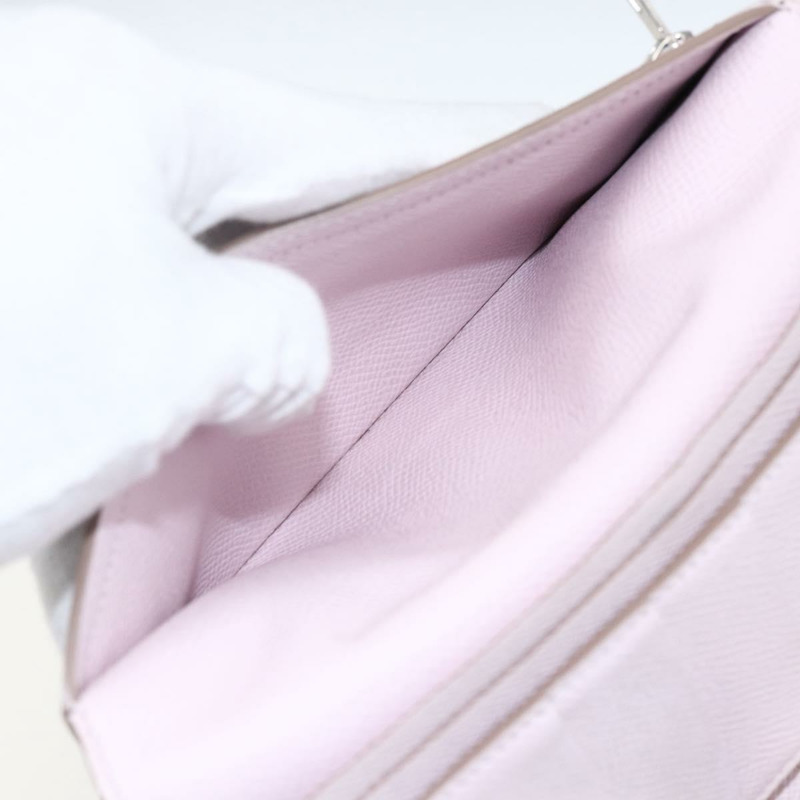 【日本直送】愛馬仕 Bane Souffle 長版皮夾,粉紅銀色真皮,正品編號 165568SAM-8