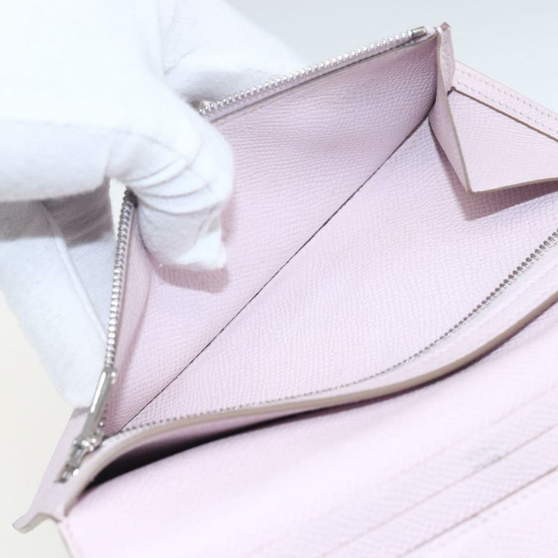 【日本直送】愛馬仕 Bane Souffle 長版皮夾,粉紅銀色真皮,正品編號 165568SAM-9