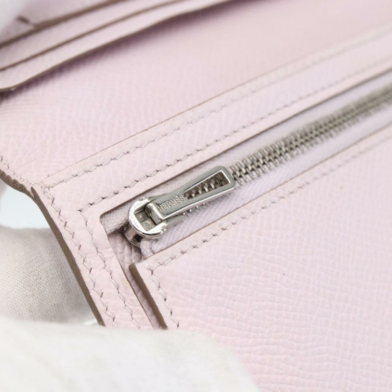 【日本直送】愛馬仕 Bane Souffle 長版皮夾,粉紅銀色真皮,正品編號 165568SAM-16