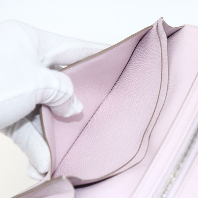 【日本直送】愛馬仕 Bane Souffle 長版皮夾,粉紅銀色真皮,正品編號 165568SAM-19