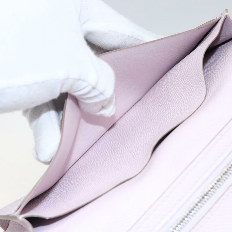 【日本直送】愛馬仕 Bane Souffle 長版皮夾,粉紅銀色真皮,正品編號 165568SAM-20