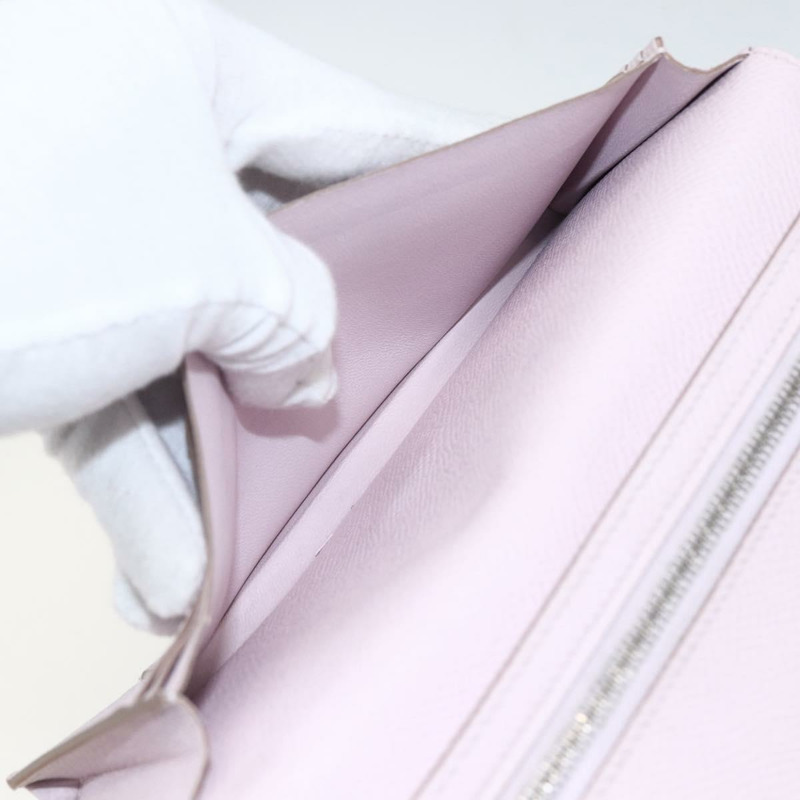 【日本直送】愛馬仕 Bane Souffle 長版皮夾,粉紅銀色真皮,正品編號 165568SAM-21