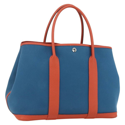 愛馬仕花園派對手袋帆布海軍藍銀色正品 159850M