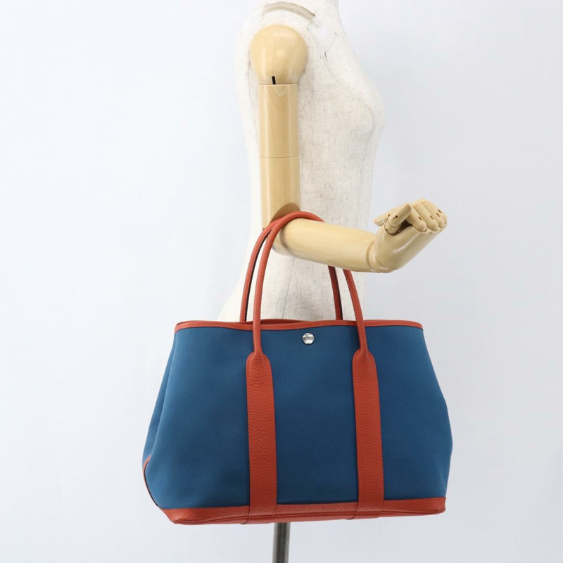 【日本直送】愛馬仕花園派對手袋帆布海軍藍銀色正品 159850M-19