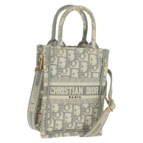 Christian Dior Trotter帆布Oblique Book Tote迷你手提包 白色金色 正品 170699M